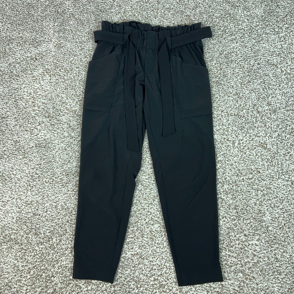 Athleta Pants Womens 2P Black Belted Tapered Ankle Pockets Travel Hiking Skyline